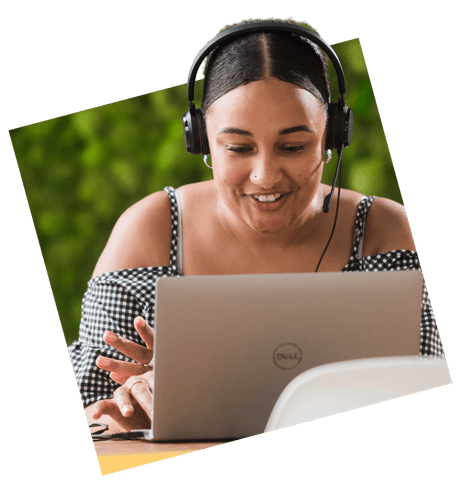 Person with headset on smiling