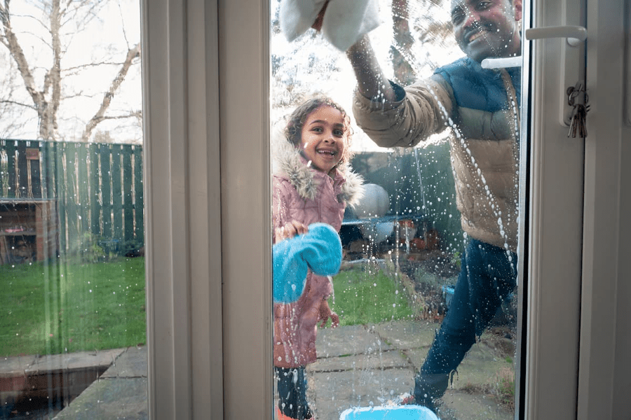 kids cleaning windows