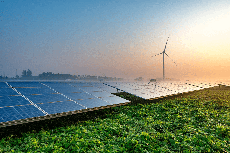 solar panel and wind turbine