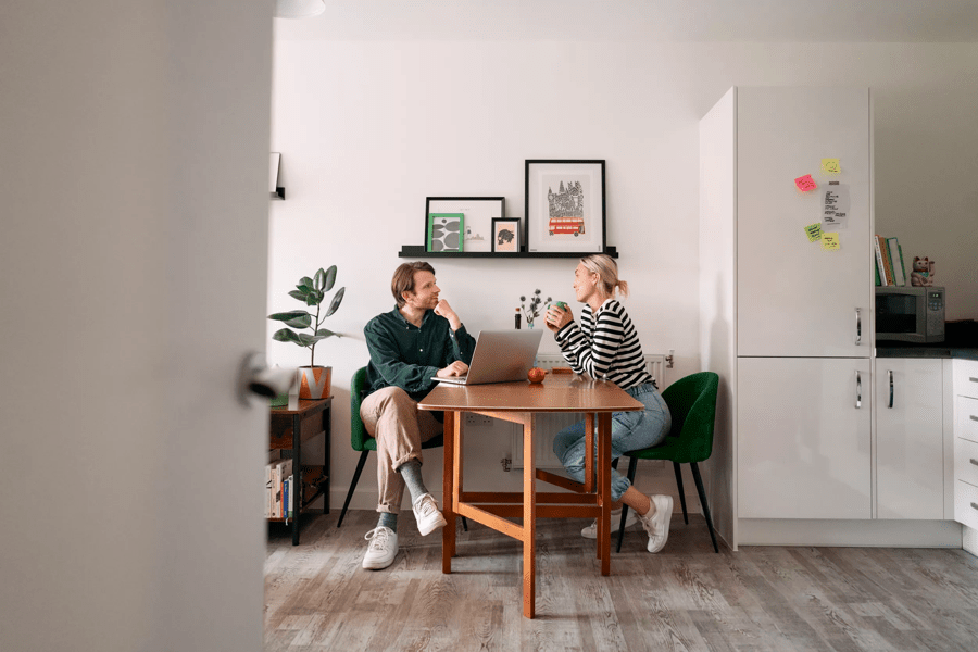 Man and woman chatting