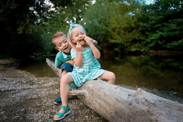 children playing in forest