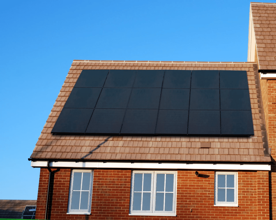 Modern house with solar panels on the roof