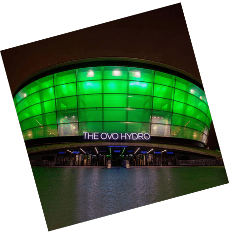 OVO arena lit up in green