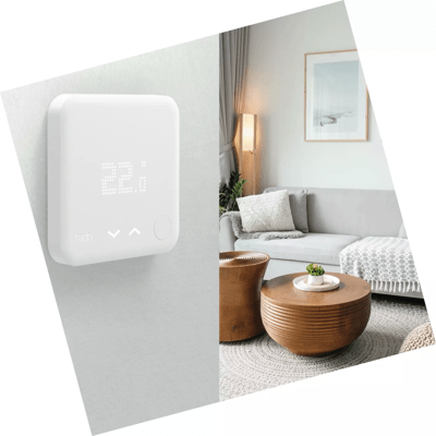 Living room with a tadoº smart thermostat in the foreground