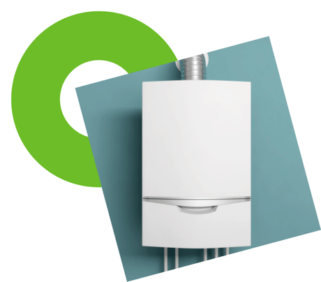 A boiler on a light blue wall