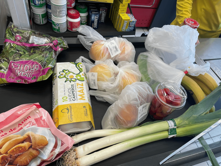 All the plastic items in Laura's usual food shop