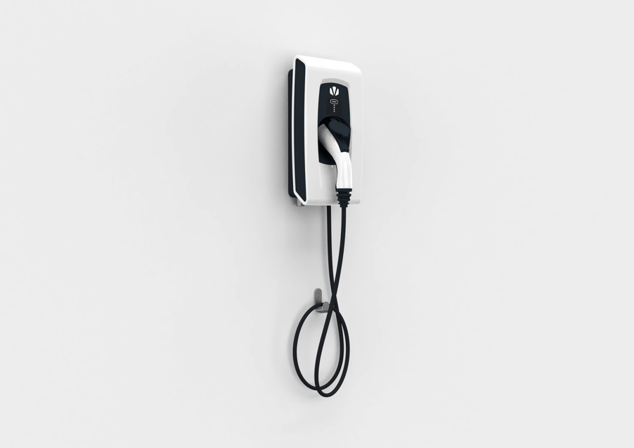 A wall-mounted electric car charger