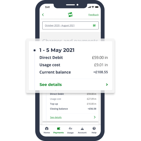 managing energy account in app