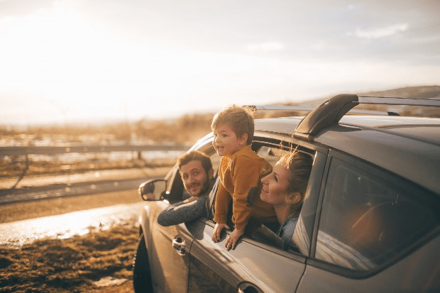 A family in their car